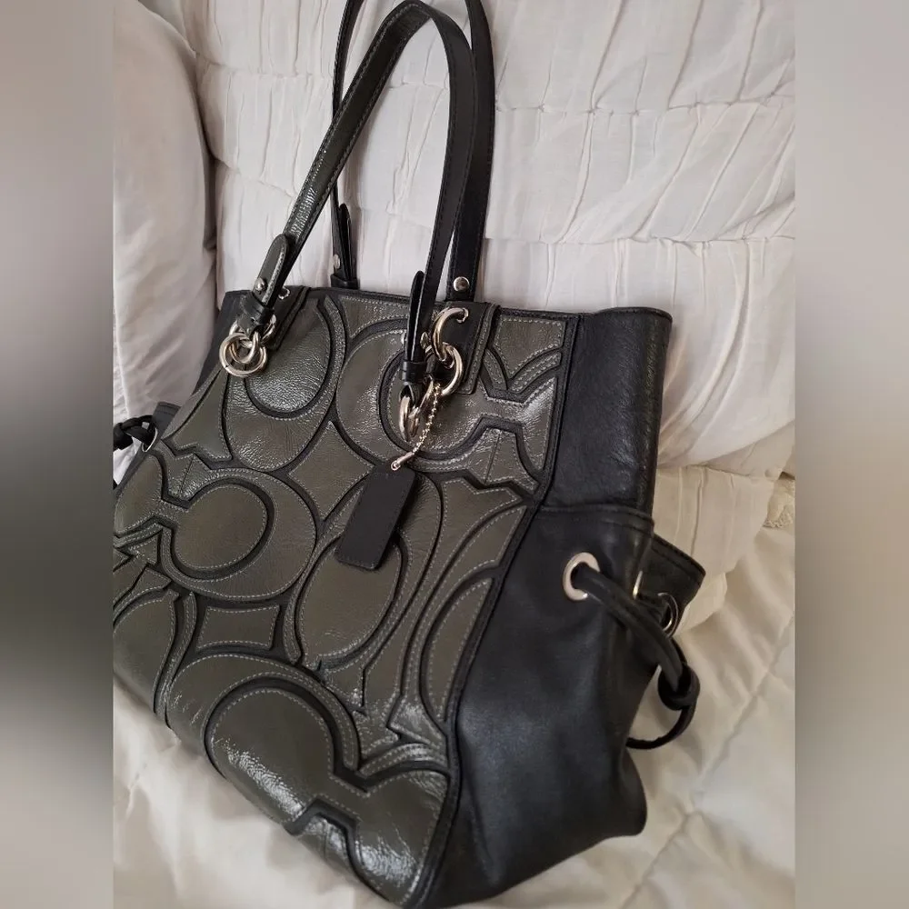 Coach Black and Gray Embossed C Patterned Tote - Picture 2 of 9